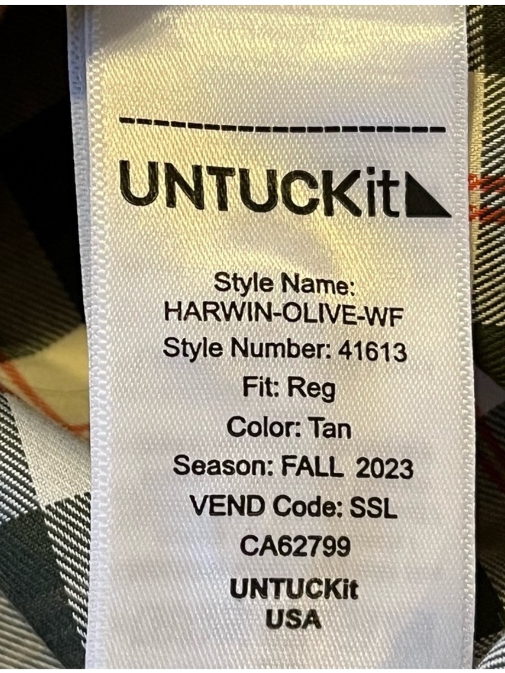 UNTUCKit Harwin Shirt Wrinkle Free Olive Multi Plaid button down size medium - Picture 7 of 11